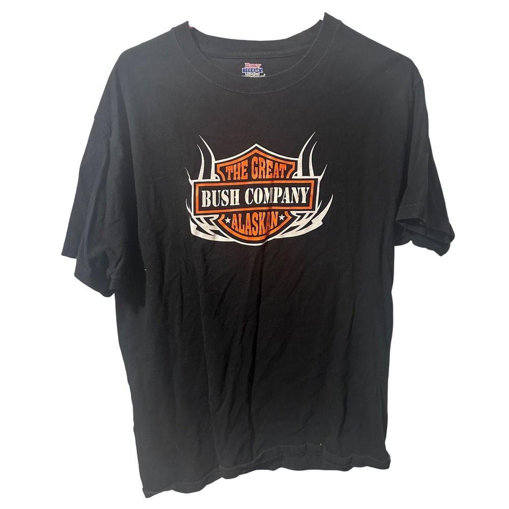 Hanes Beefy-T The Great Bush Company Alaskan Black Graphic T-Shirt Mens Large